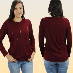 LONG SLEEVE TOP W/LEOPARD CUT SLITS   NWT